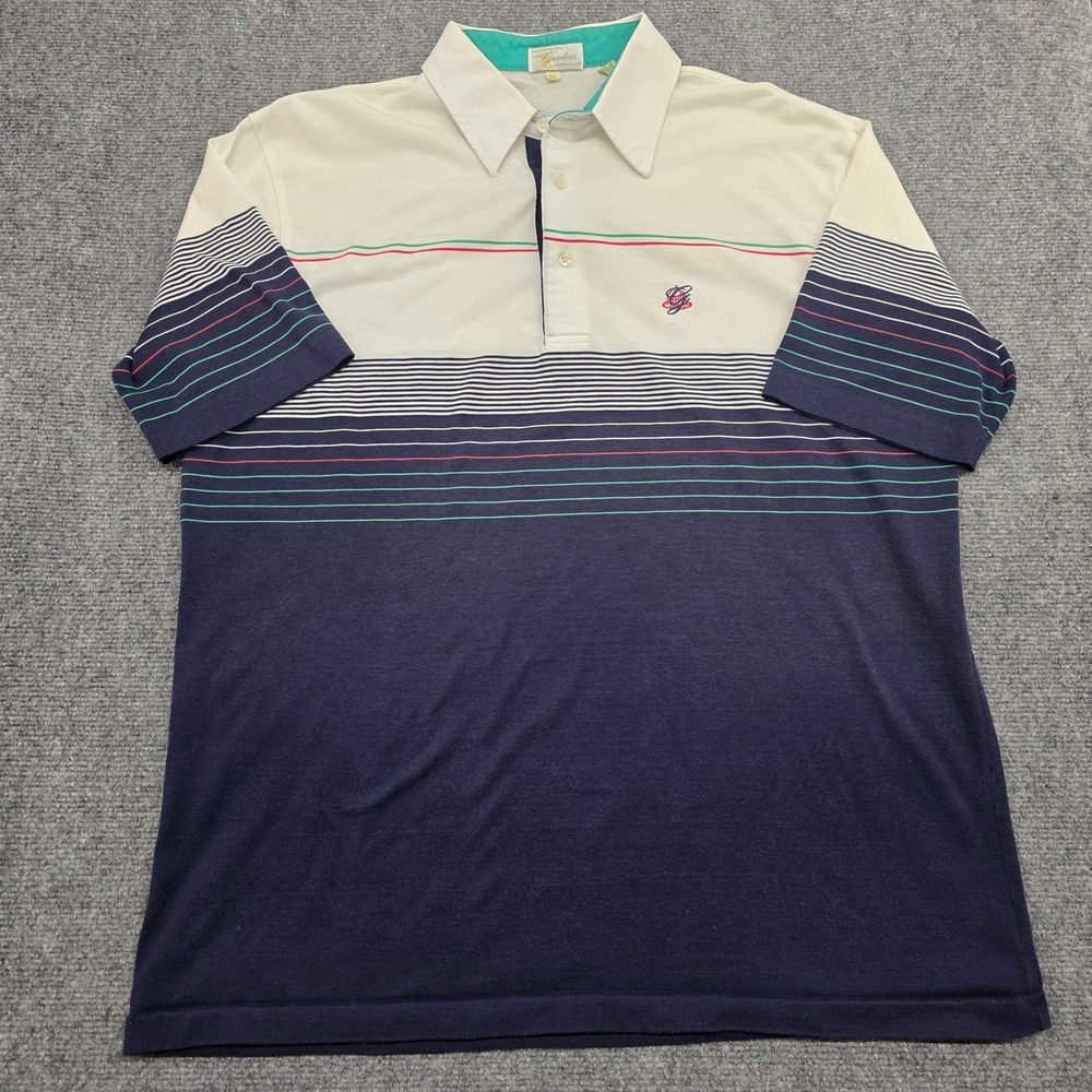 Vintage Greenbrier by SporThomson Mens XL Polo Shirt Striped Navy White Golf